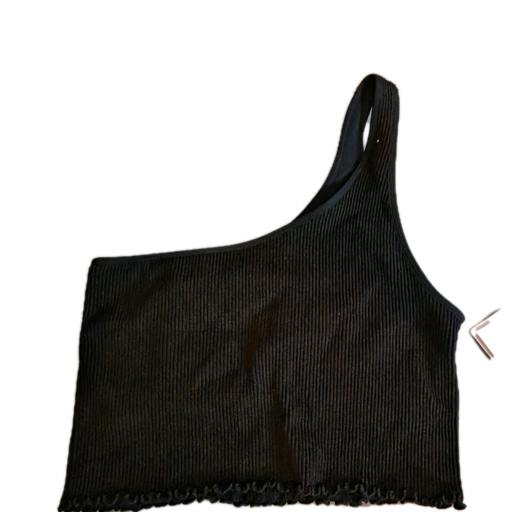 Spiritual Gangster Sz L Black Luna One Shoulder Cropped Tank Bra Top New WT  $58